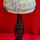 Wrought iron lamp in the Edgar Brandt style, Paul Kiss, 1910 to 25. Unsigned, damage, 37x16cm. Work