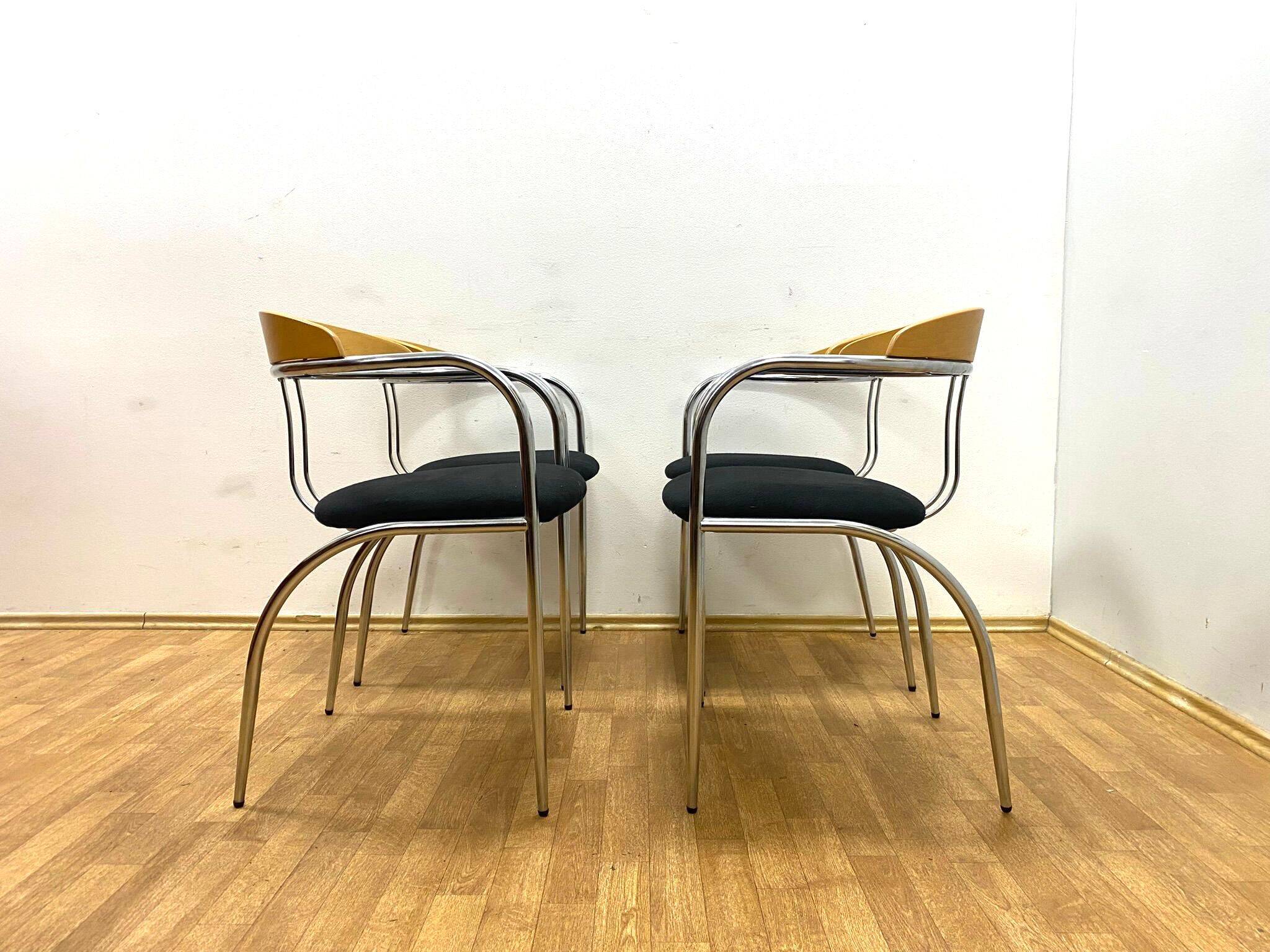 Ensemble de salle à manger, milieu du siècle, cadre en tube de chrome, années 1970