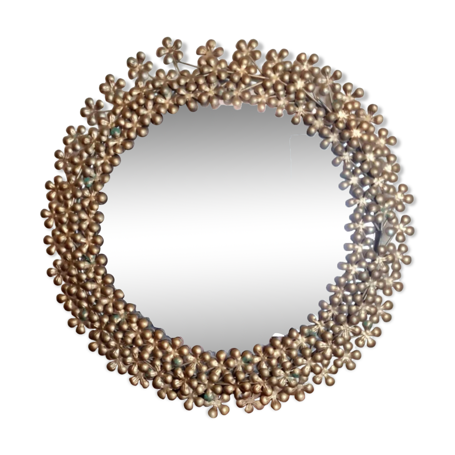 Vintage round mirror in gold metal circa 1950
