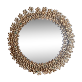 Vintage round mirror in gold metal circa 1950