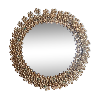 Vintage round mirror in gold metal circa 1950