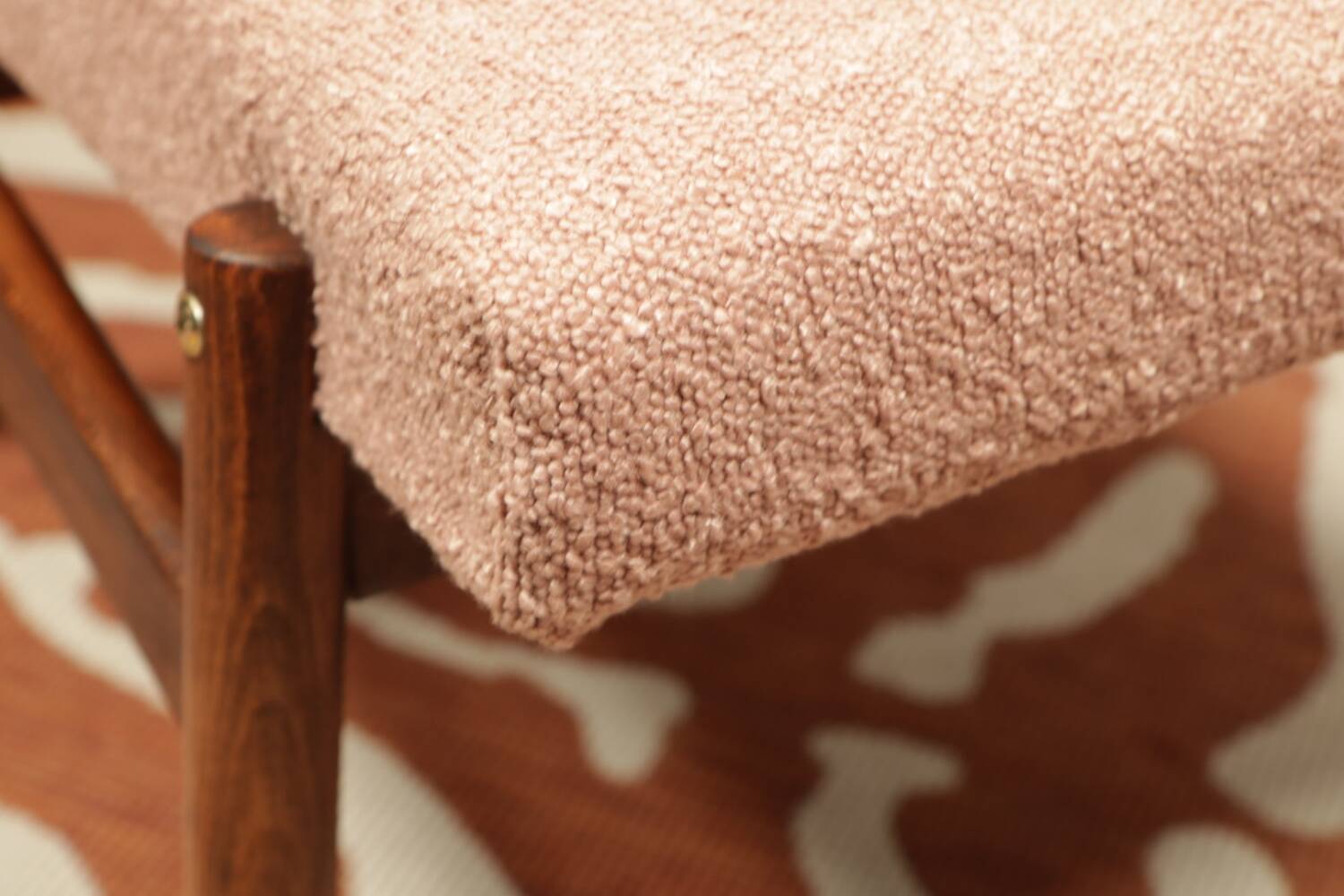 Vintage powder pink boucle armchair 1970 renovated