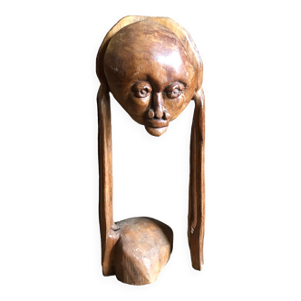 Sculpture en Bois Africaine - Visage Féminin