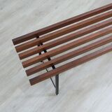 Mid-Century slatted teak bench with iron frame Italy 1950s