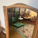 Large old art deco mirror in wood and beveled glass