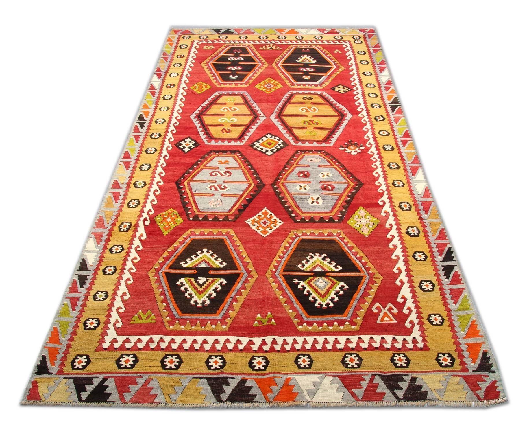 Antique Turkish Şarkışla Kilim Rug Anatolian Flatweave Rug Vintage Rust