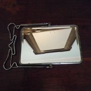 Two-foot barber mirror, suspension mode, beveled, chrome metal - 70s -