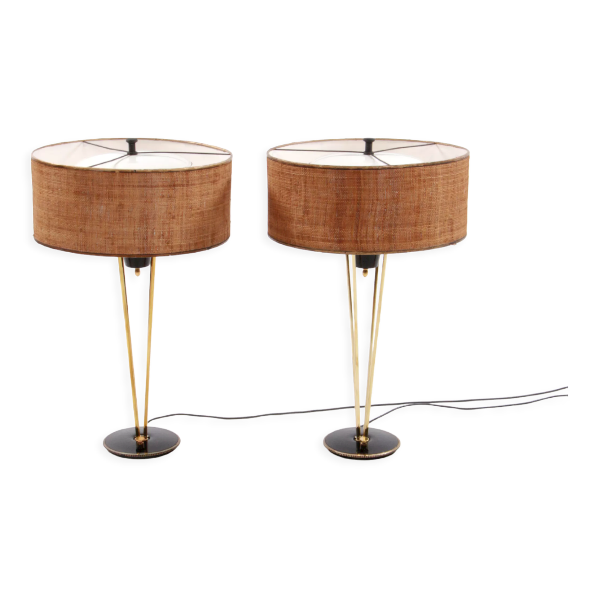Stiffel Table lamps set Rare with original shade, 1950 USA.