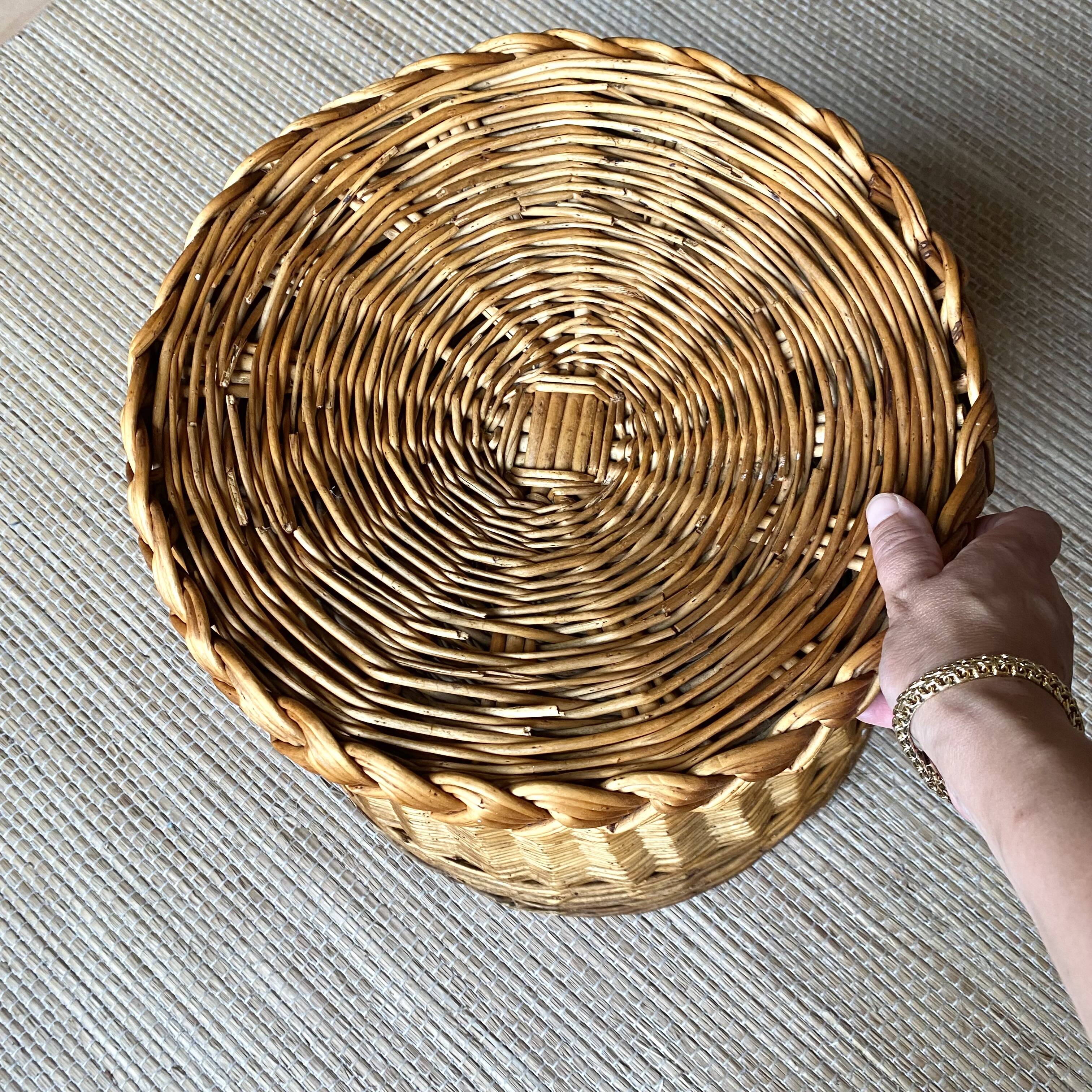 Vintage pouf braided wicker storage chest