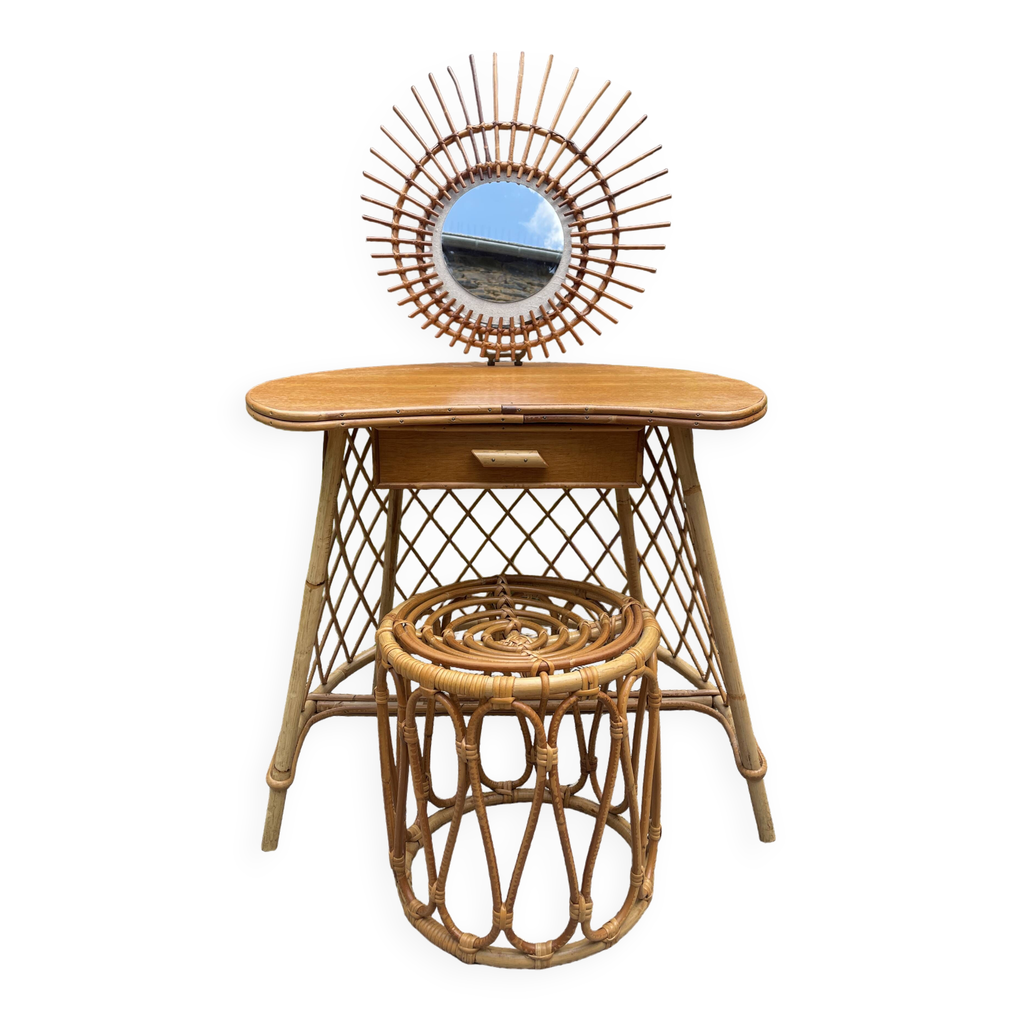 Vintage rattan dressing table from the 60s
