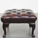 Dark Brown Chesterfield Ottoman Made of Cowhide Leather