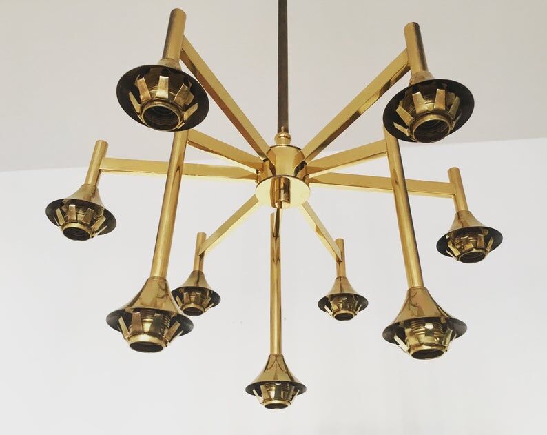 Mid Century brass Sputnik chandelier by Kaiser Leuchten