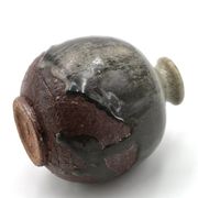 Wabi-sabi round vase in stoneware with green glazing, 1970s ceramics.