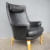 Pilot Scandinavian armchair by Arne Norell in black leather