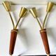 Pair of Scandinavian Midcentury wall lights sconces Brass & teak wood