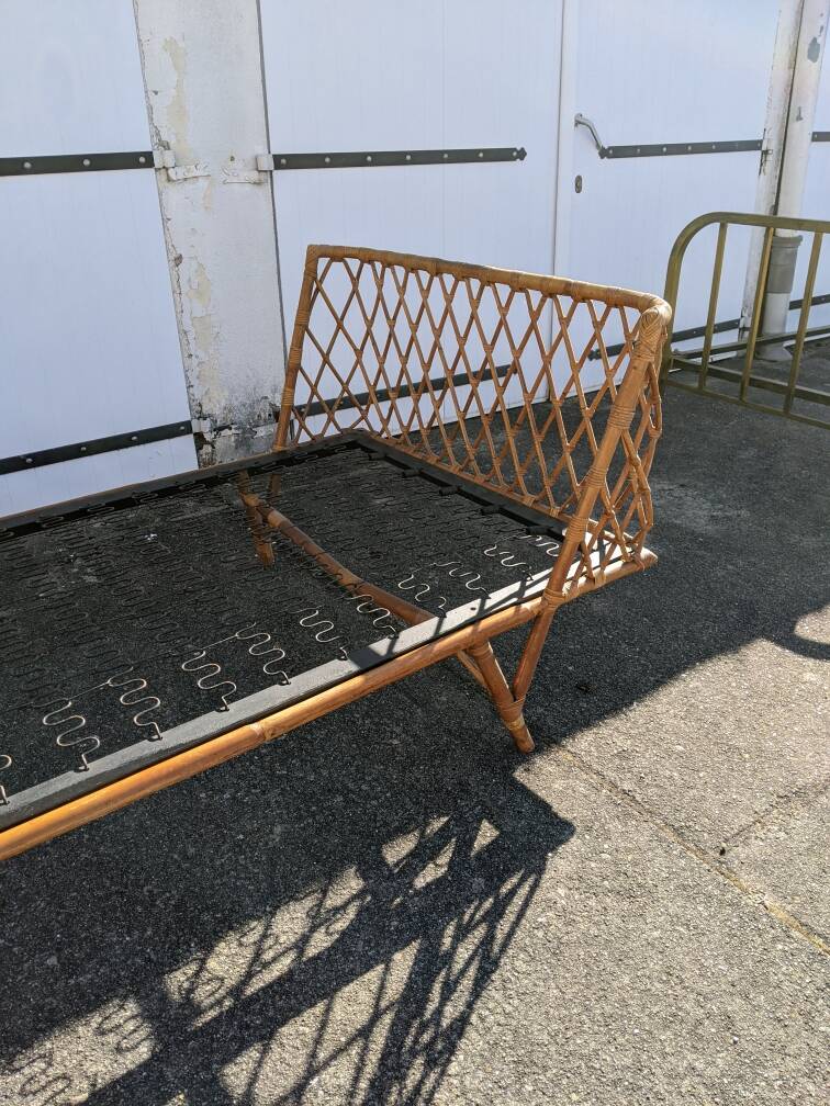 90/190 bed in vintage rattan wicker bamboo Scandinavian design handcrafted