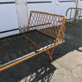 90/190 bed in vintage rattan wicker bamboo Scandinavian design handcrafted