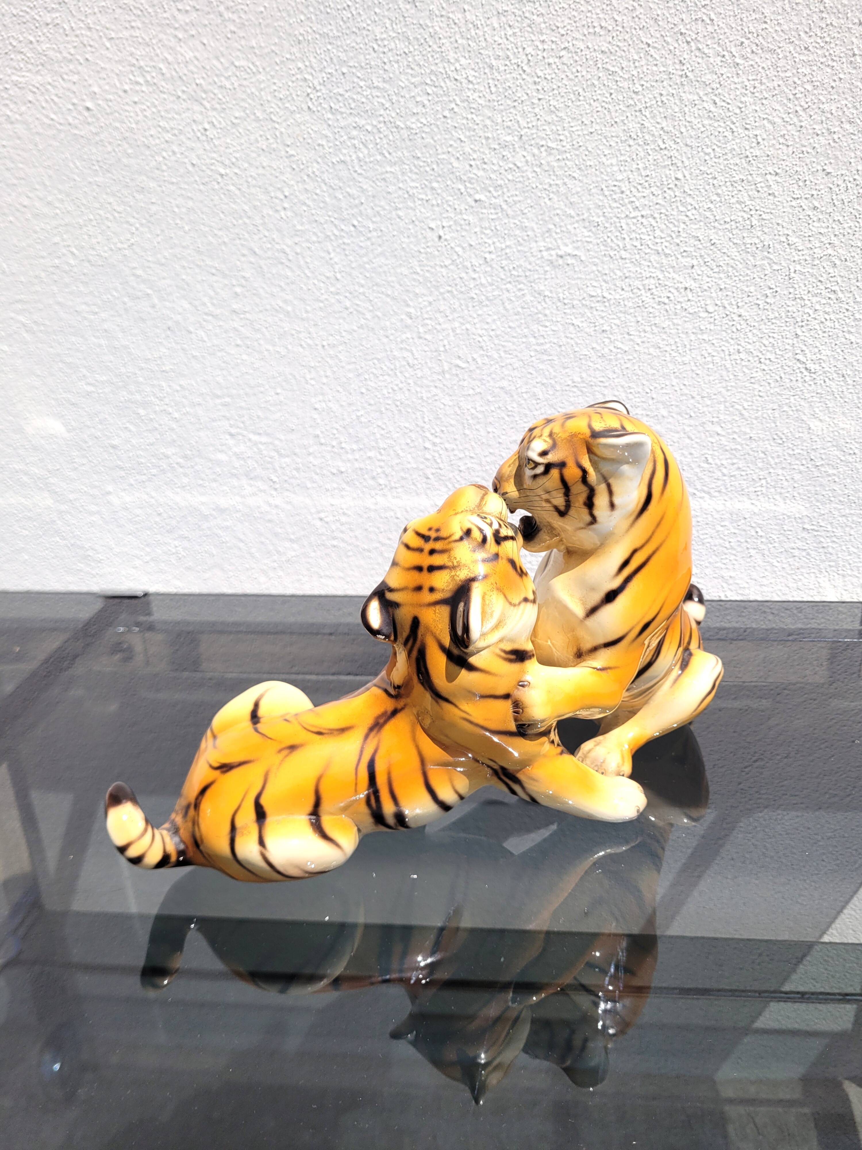Ceramic tigers signed Ronzan Italy 1960
