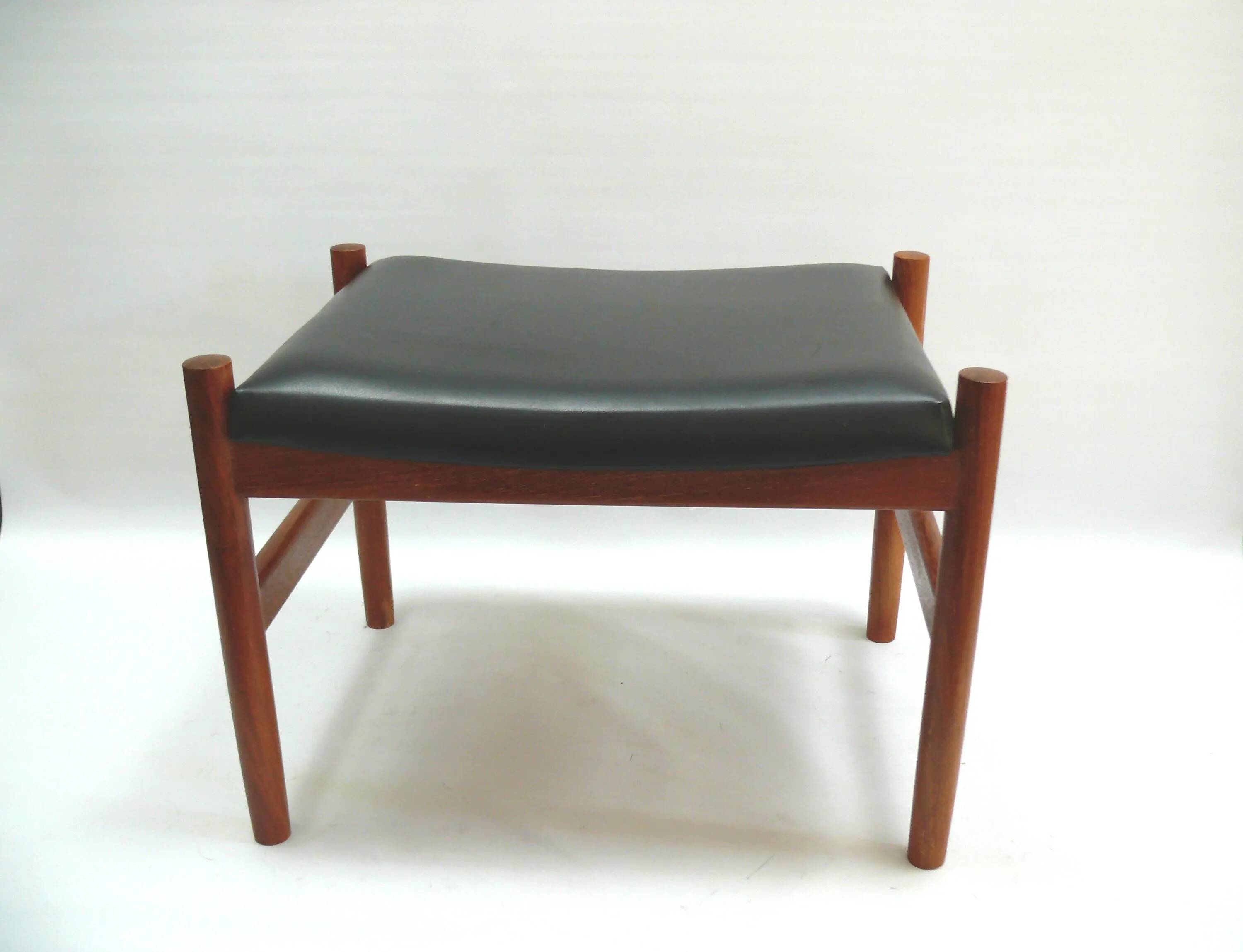 Ottoman - stool, teak - faux leather, Spottrup Denmark - 1960s