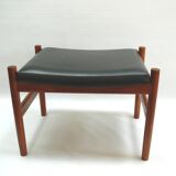 Ottoman - stool, teak - faux leather, Spottrup Denmark - 1960s