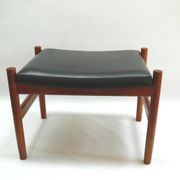 Ottoman - tabouret, teck - simili cuir, Spottrup Danemark - années 1960
