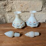 Set of 2 antique opaline crystal carafe perfume bottles