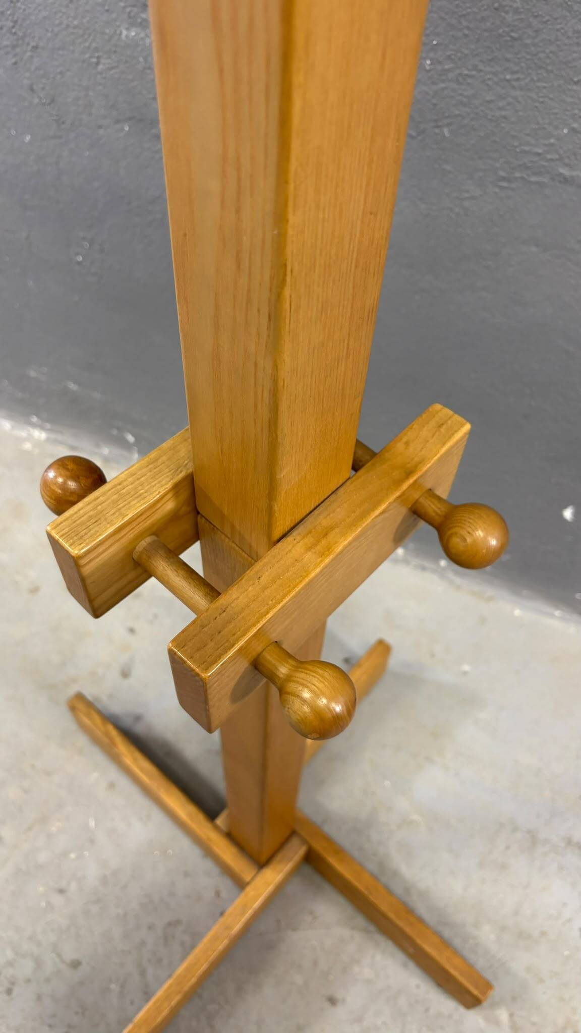 Freestanding mid-century pine coat rack, solid wood, 1970s, Europe