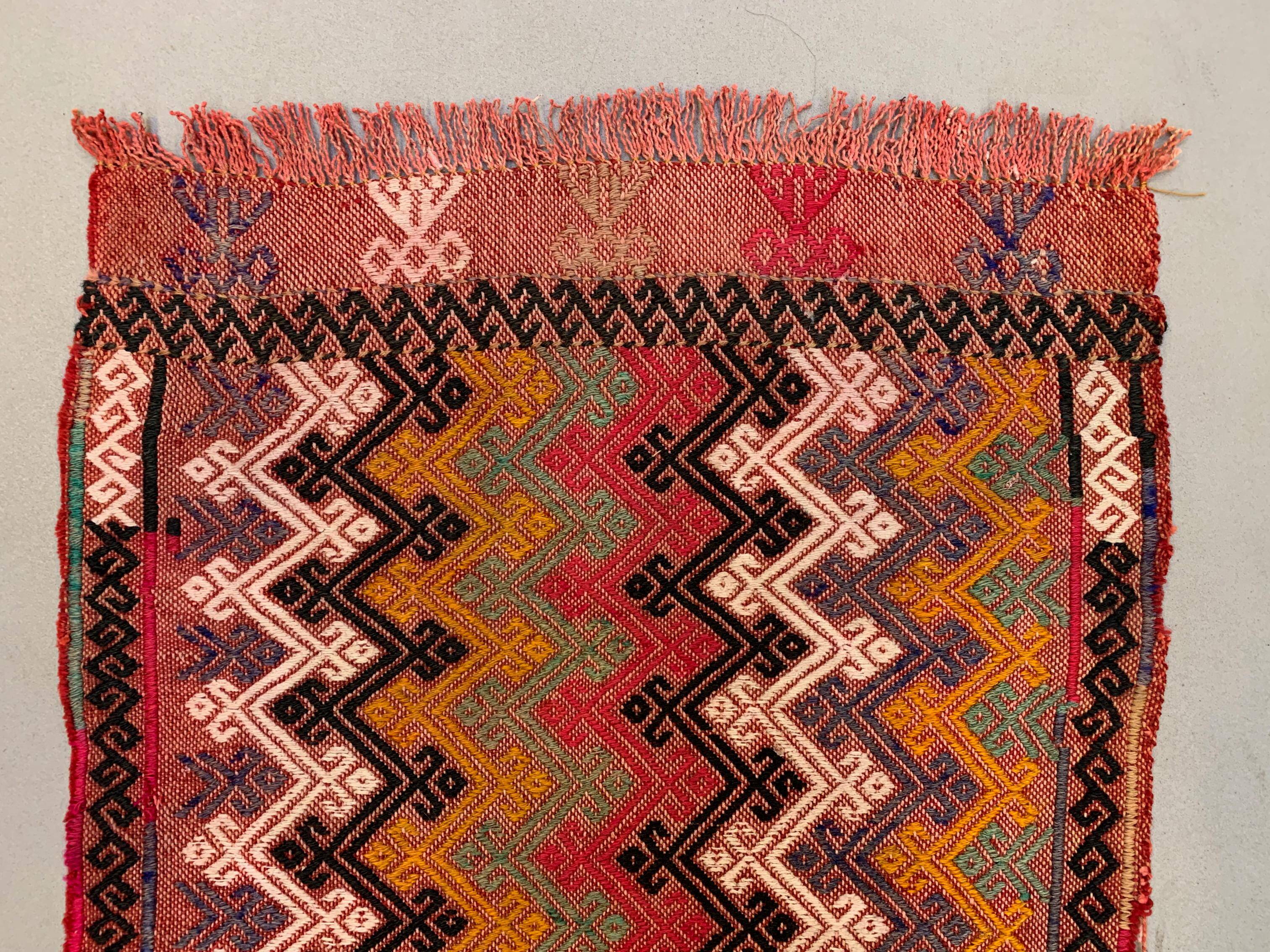 Vintage Turkish Mini Kilim 91x47 cm Wool Small Kelim Runner, shabby Chic