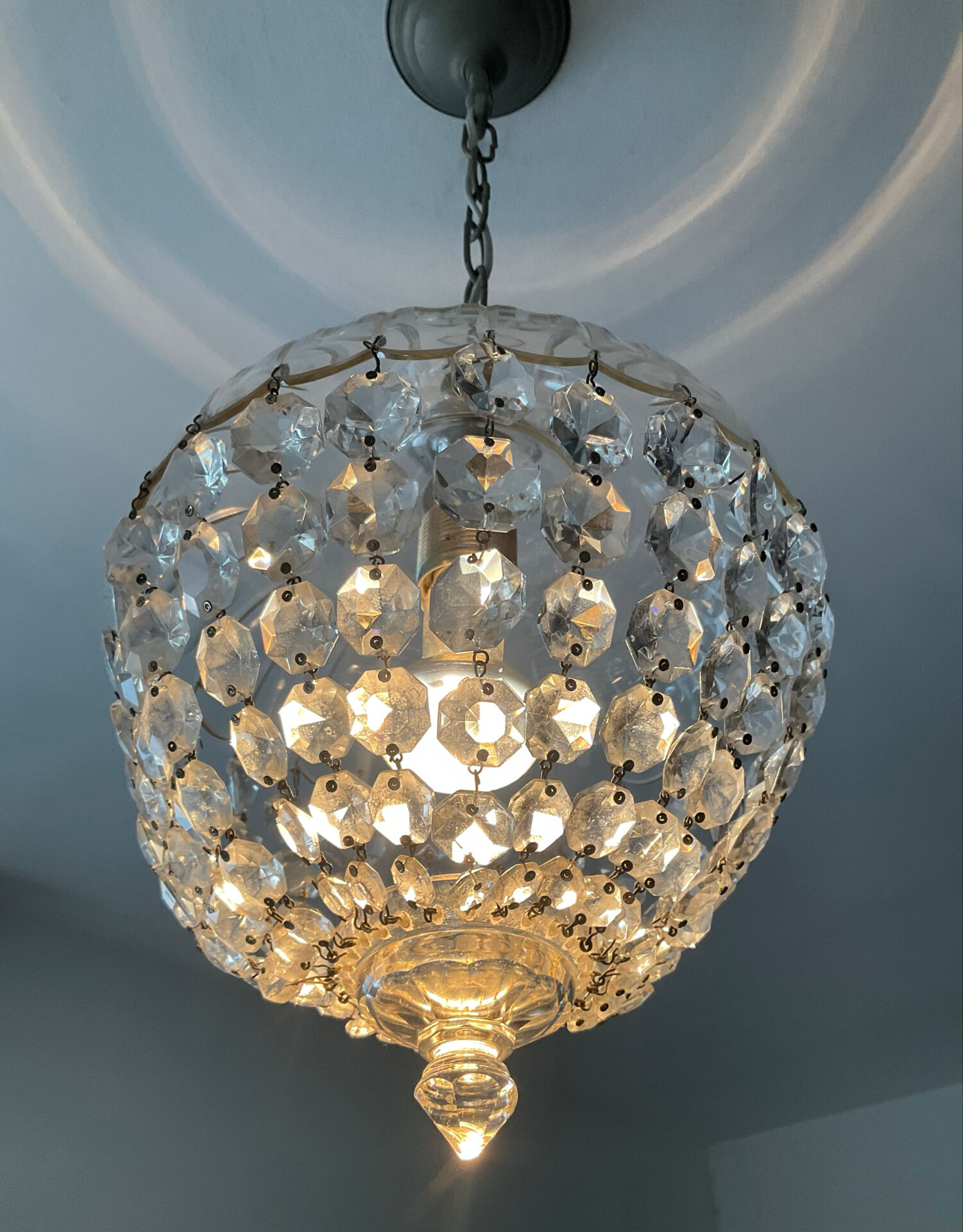 Antique crystal basket chandelier with pendants