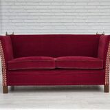 Canapé danois à accoudoirs rabattables « espagnol » des années 1970, en velours d'ameublement rouge.