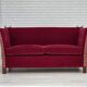 1970s, Danish 2-seater "Spanish" drop arm sofa, red furniture velour.