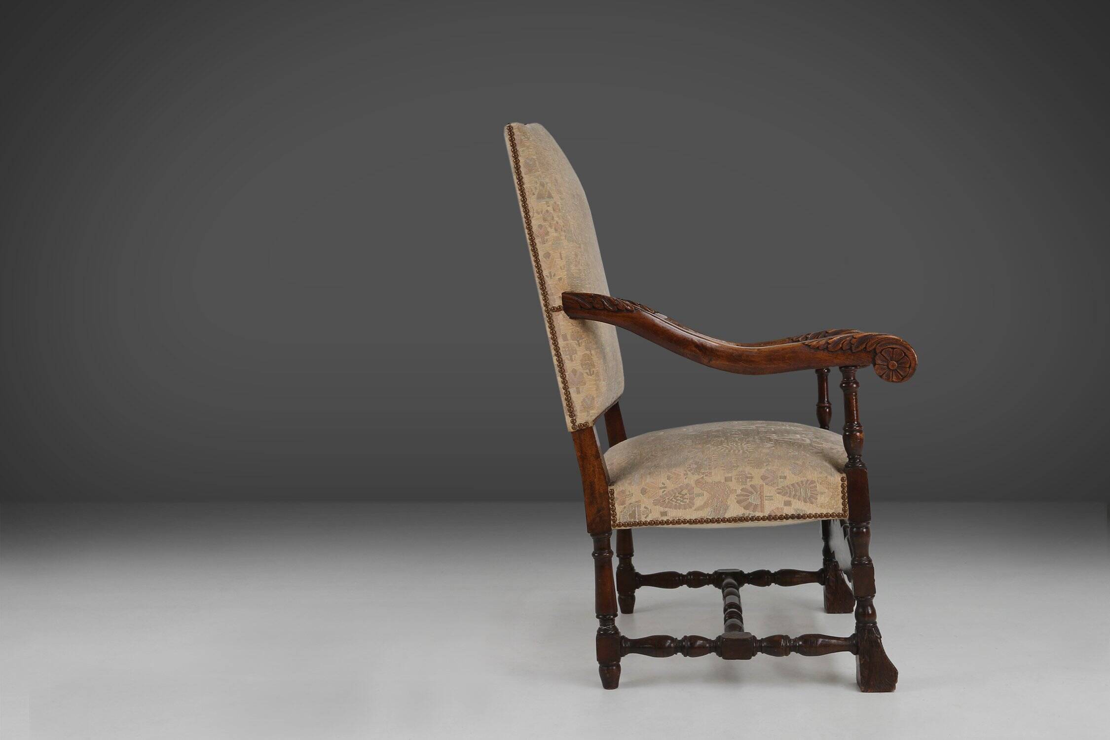 19th Century Renaissance carved oak Throne Armchair, France 1850s