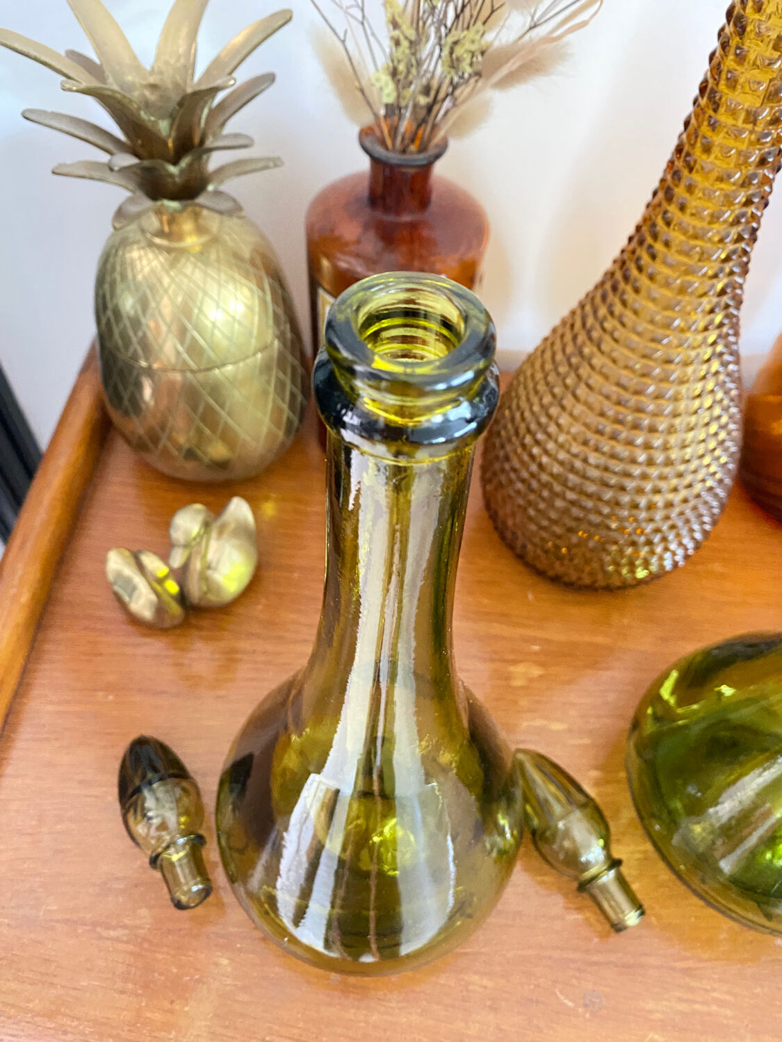 Vintage green glass carafe