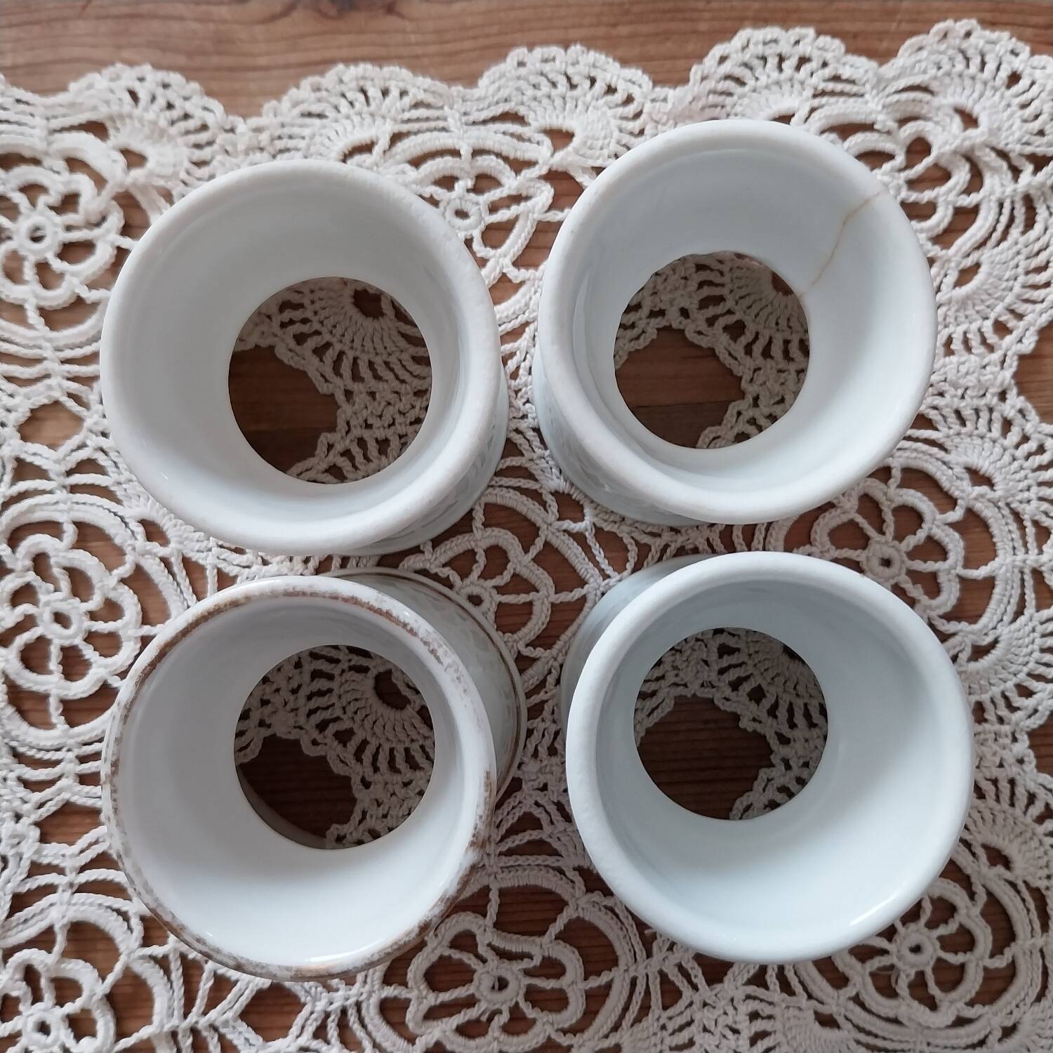 Old white porcelain diabolo egg cups Paris