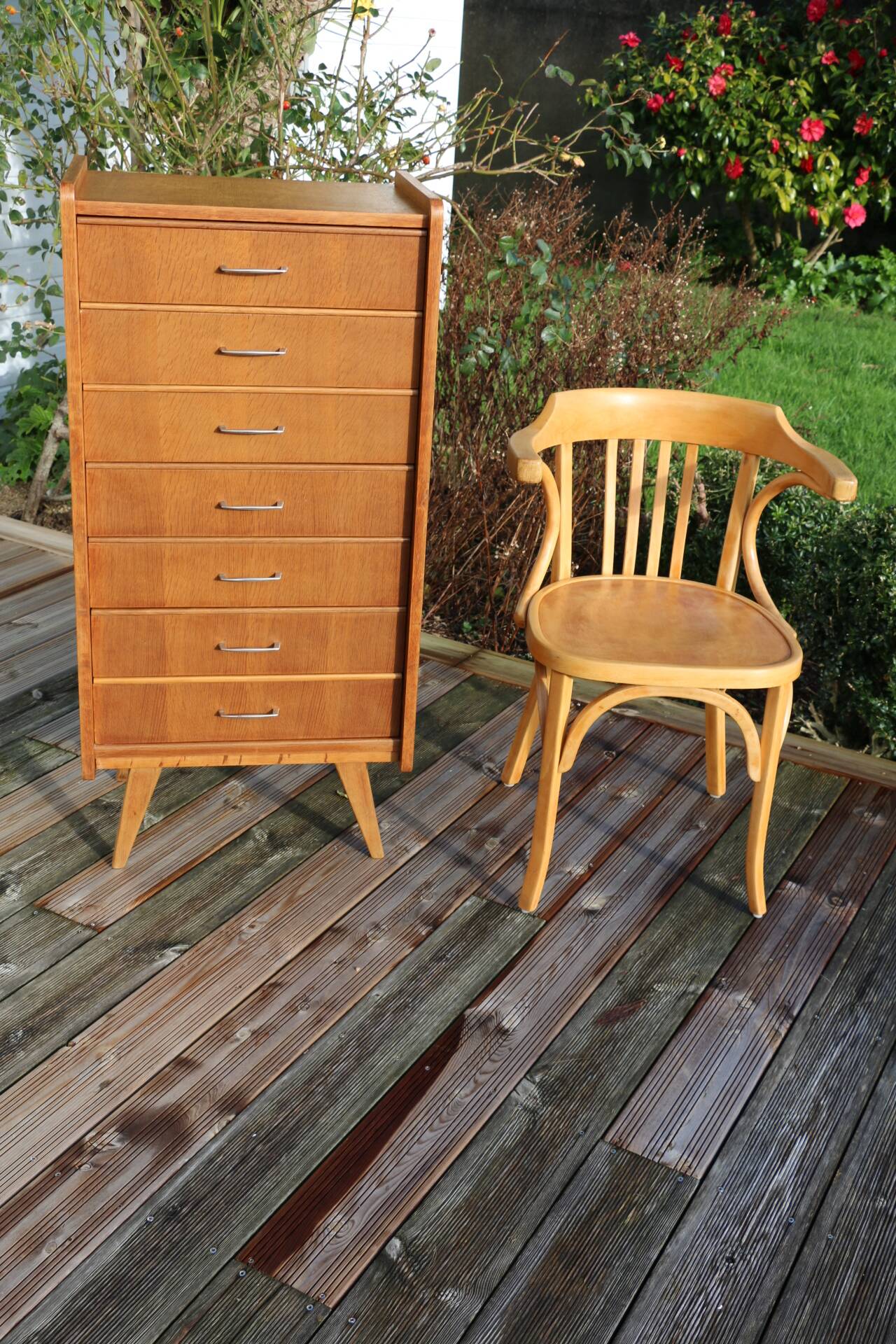 Chiffonnier 7 tiroirs chêne clair 1960