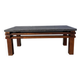 Vintage wooden and stone top coffee table, 1970s