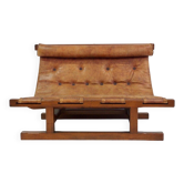 Canapé en cuir et bois dur brésilien du 20e siècle, Brown