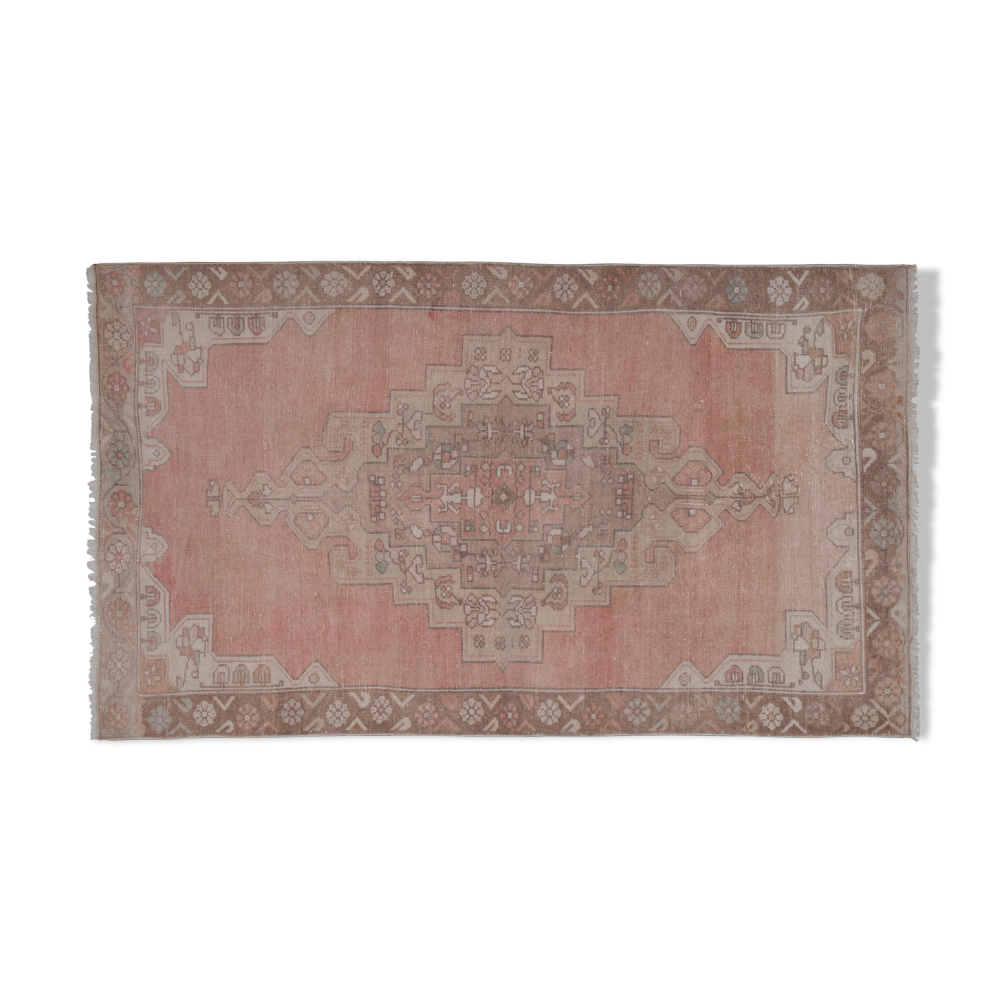 1970s vintage tan handwoven turkish oushak rug 128 x 217 cm