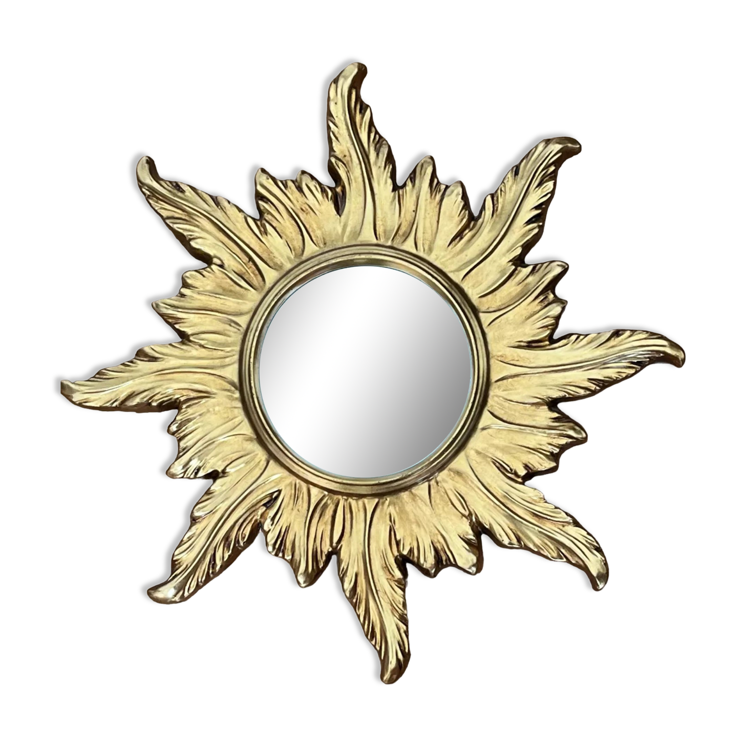 Miroir soleil en bois doré