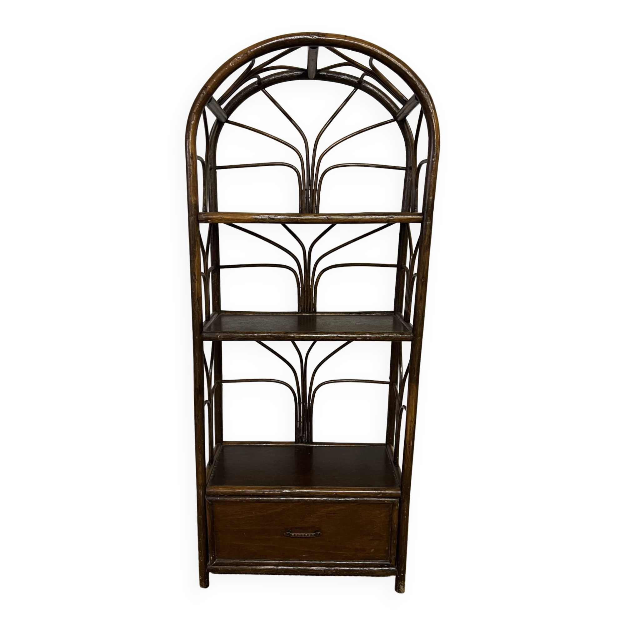 Etagère bibliothèque vintage en rotin et bambou