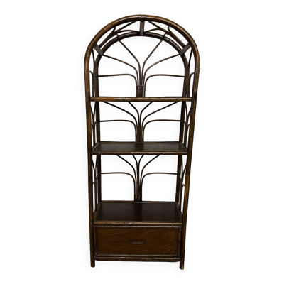 Etagère bibliothèque vintage en rotin et bambou