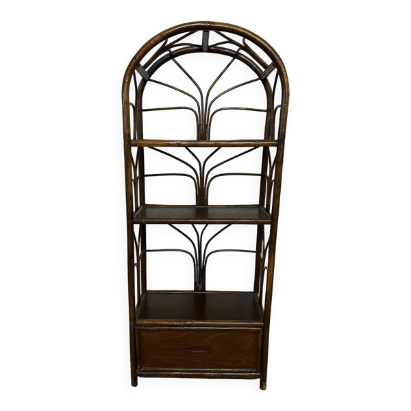 Etagère bibliothèque vintage en rotin et bambou