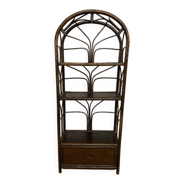 Etagère bibliothèque vintage en rotin et bambou