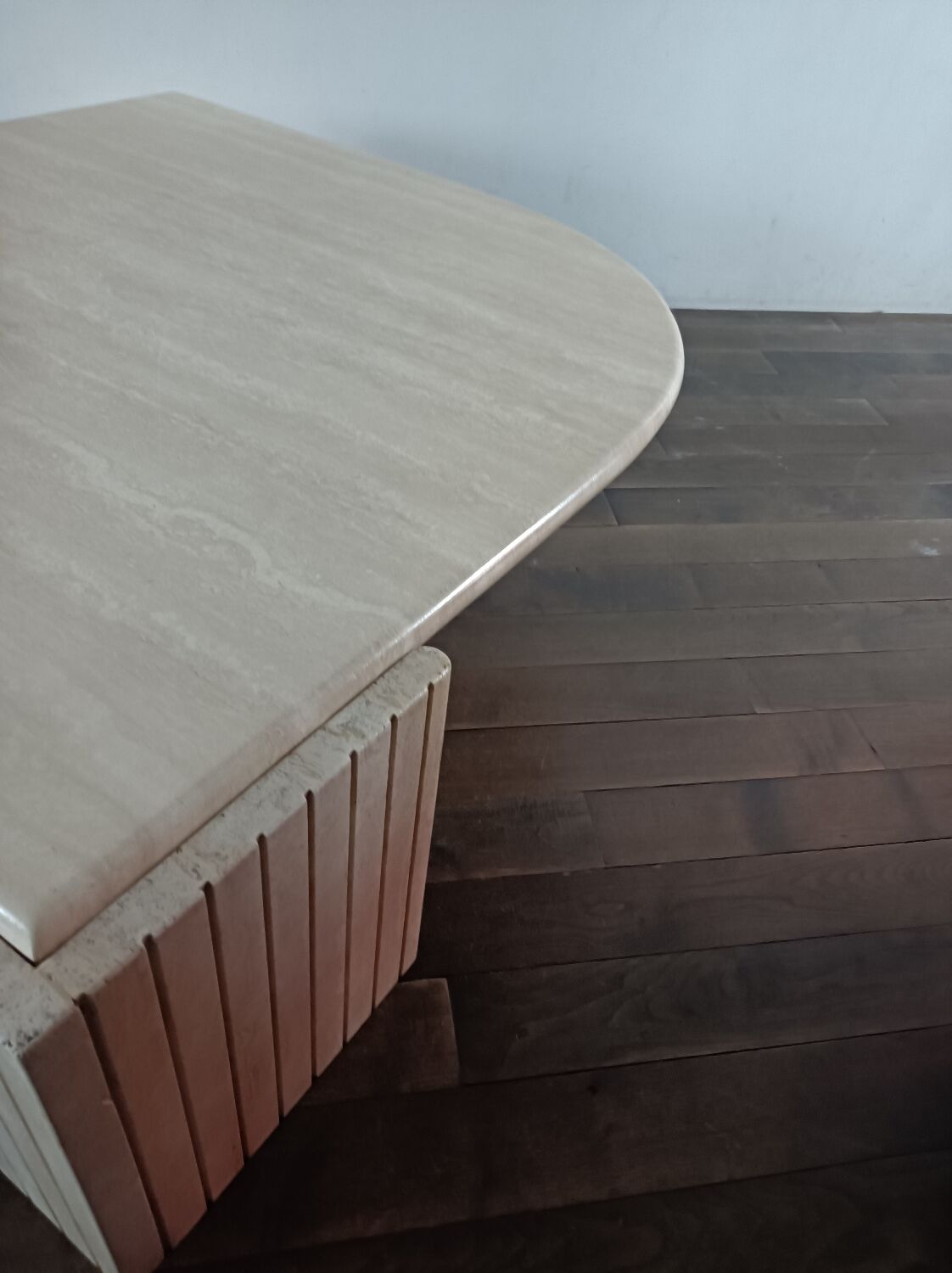 Large travertine coffee table drop shape