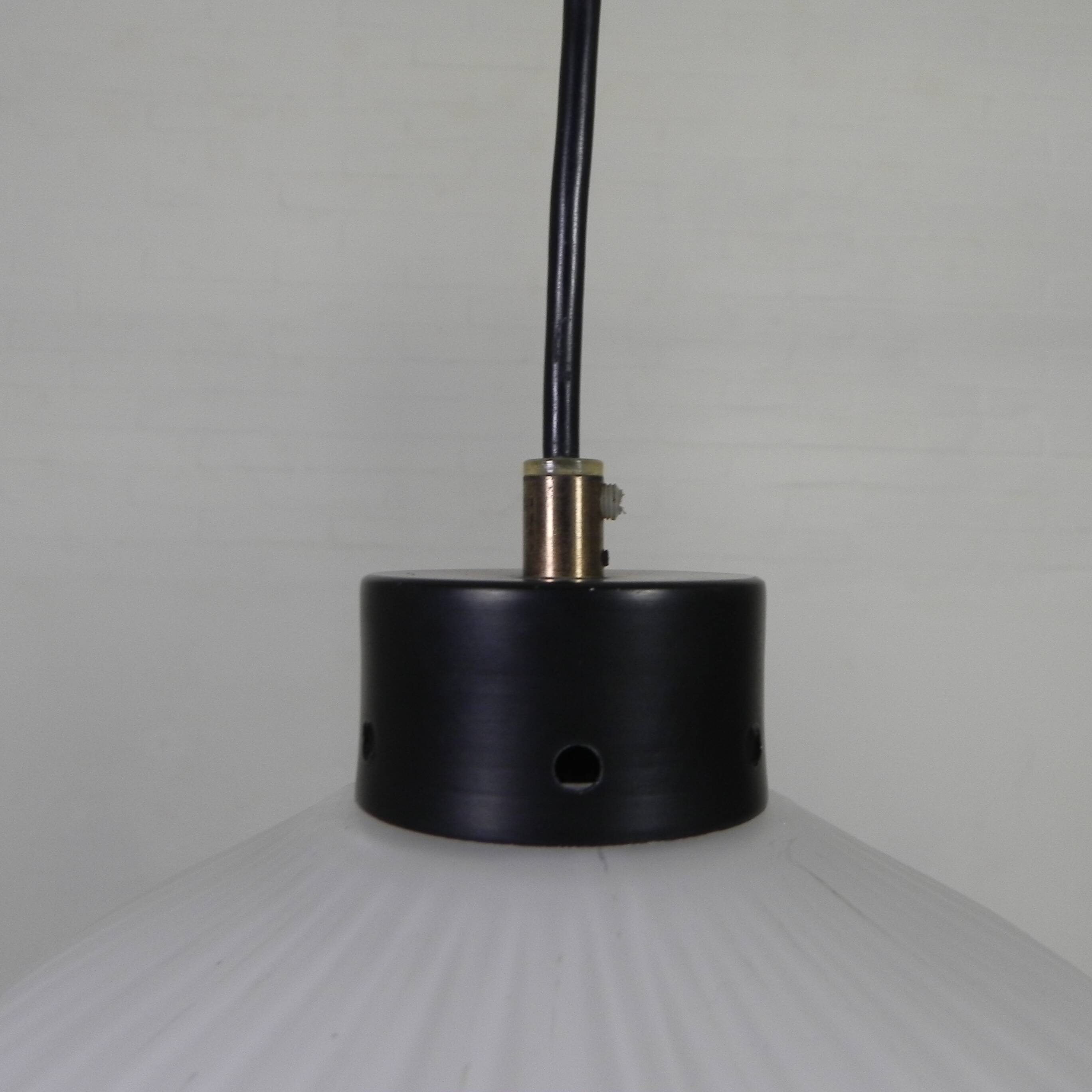 Vintage pendant lamp with white ribbed glass ball, 1960s