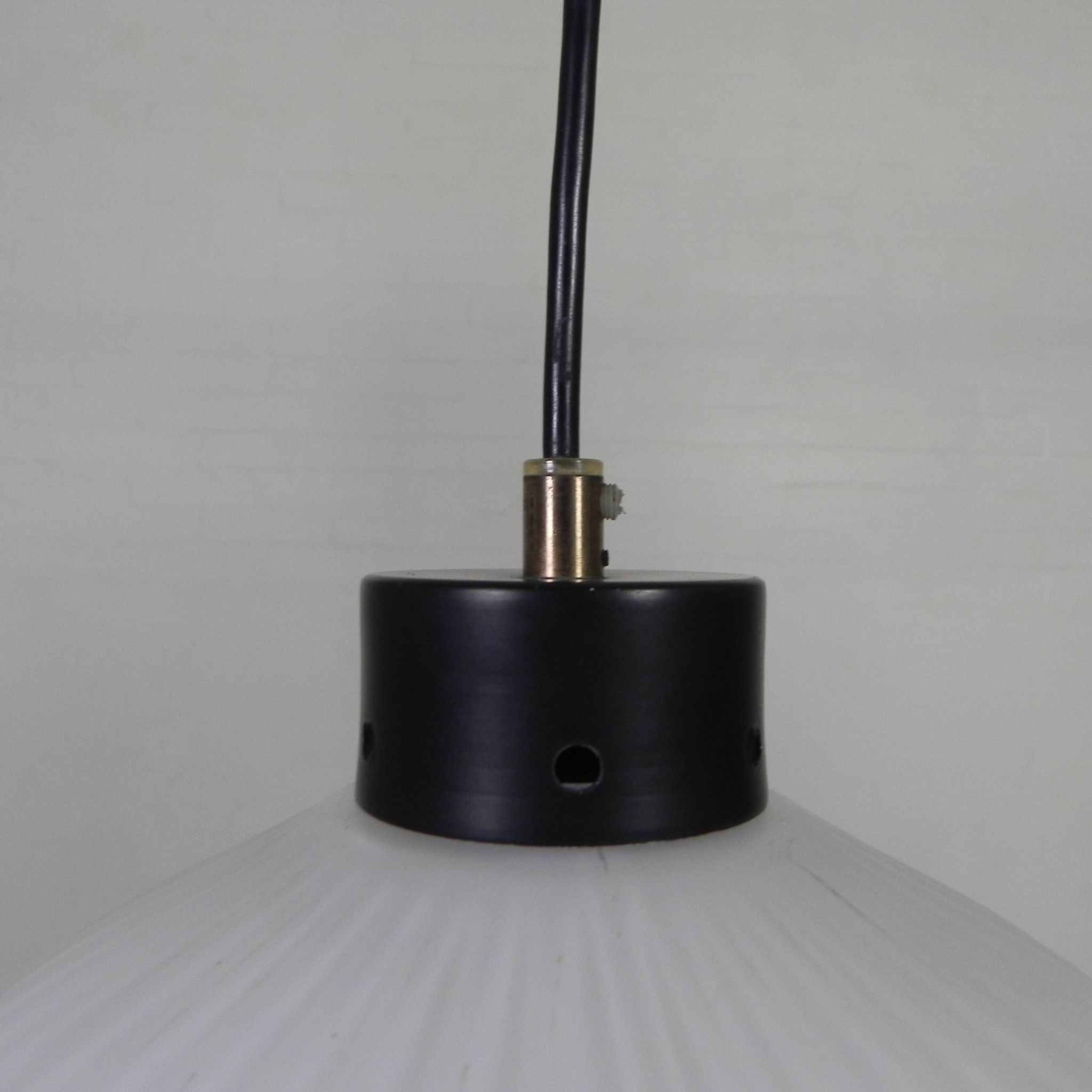 Vintage pendant lamp with white ribbed glass ball, 1960s