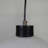 Vintage pendant lamp with white ribbed glass ball, 1960s