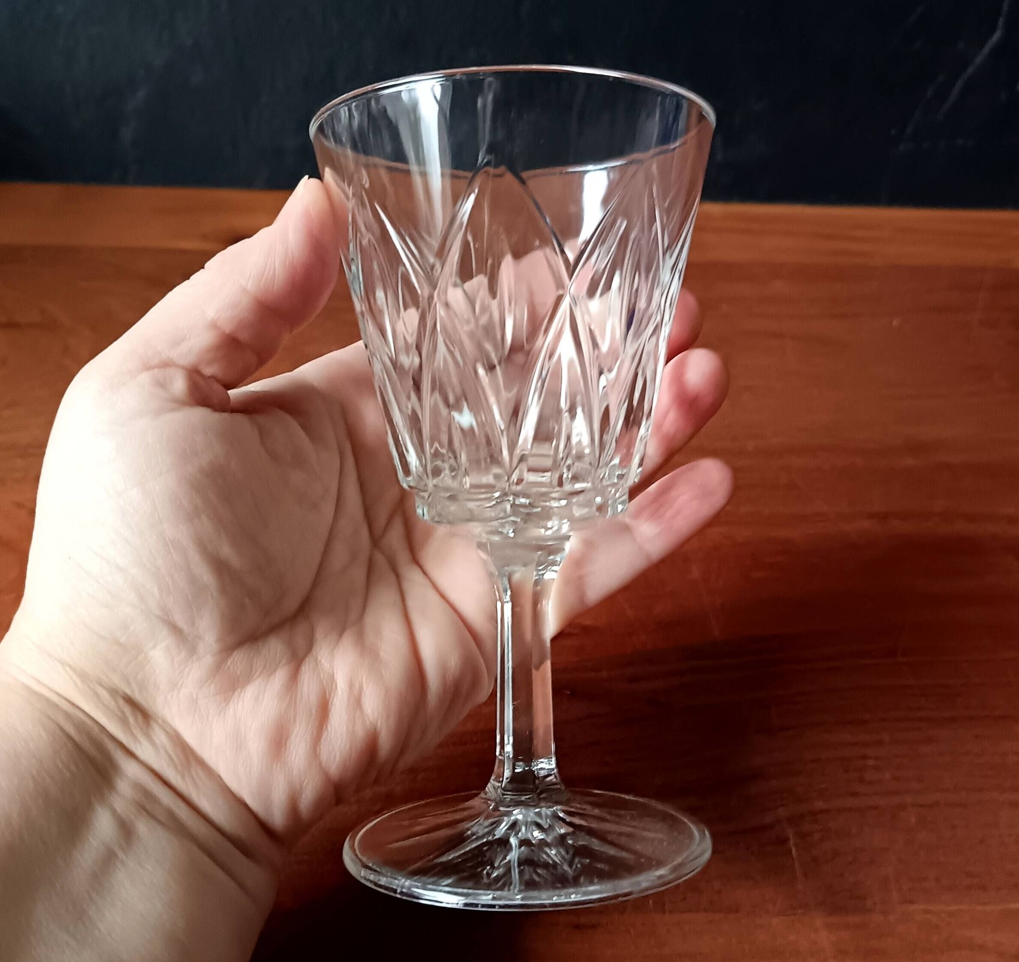 6 large champagne glasses vmc reims "champagne" pattern vintage france