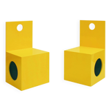 Eighties Yellow and Blue Lacquered Wood Italian 1980s Pair of Sculpture Chairs