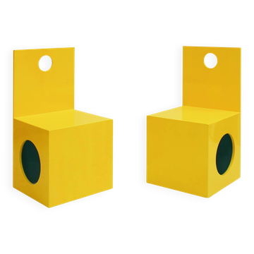Eighties Yellow and Blue Lacquered Wood Italian 1980s Pair of Sculpture Chairs
